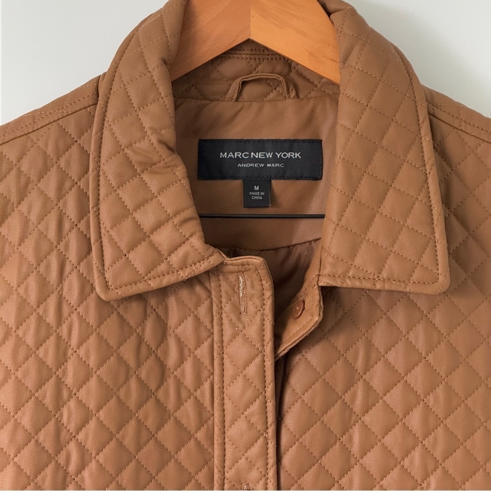 Marc New York Vest Jacket Womens Size M Sleeveless Faux Leather Belted Caramel - Picture 3 of 12